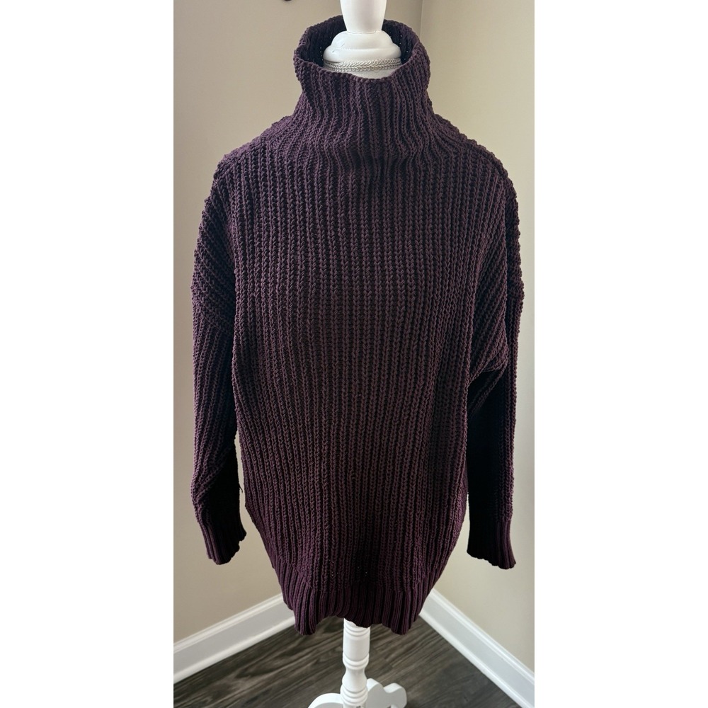 Aerie Sweater‎ S Plum Mock Neck Chunky Knit Oversized Cottagecore Scandi Minimal